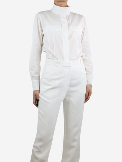 White high-neck cotton shirt - size UK 10