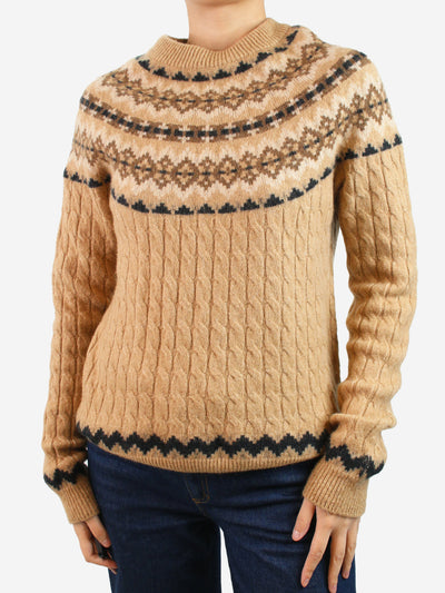 Brown cable-knit fair isle jumper - size UK 10 Knitwear Max Mara 