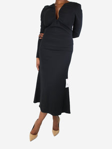 Roland Mouret Black long-sleeved stretch cady midi dress - size UK 12