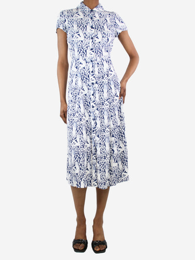Blue short-sleeved printed midi dress - size UK 6 Dresses Reformation 