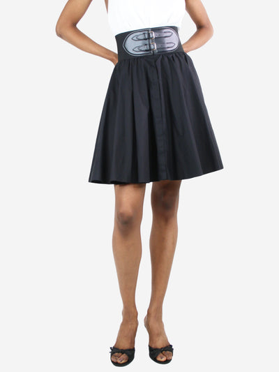 Black belted mini skirt - size UK 8