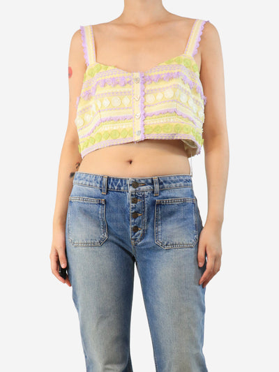 Purple and yellow embroidered crop top - size L Tops Hayley Menzies
