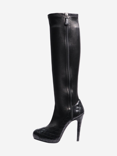 Black below-the-knee leather quilted boots - size EU 39 Boots Chanel