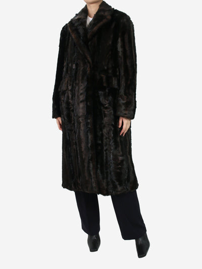 Brown faux-fur double-breasted coat with pockets - size S Dresses By Malina 