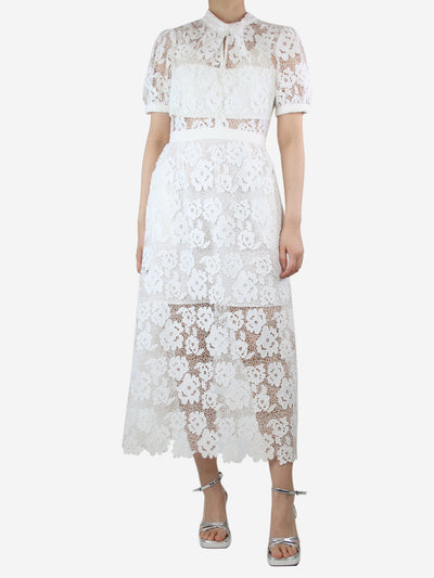 White guipure lace abstract midi dress - size UK 10 Dresses self-portrait 