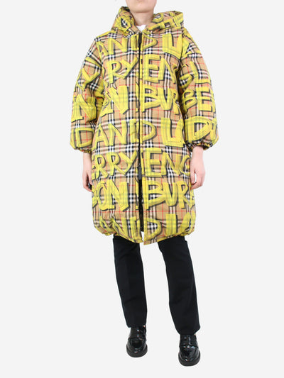 Yellow brand logo graffiti check puffer coat - size UK 12 Coats & Jackets Burberry 