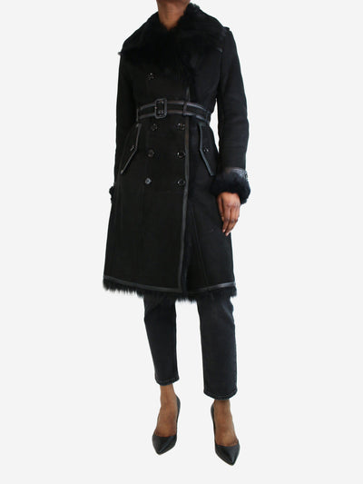 Black shearling belted leather coat - size UK 12 Coats & Jackets Burberry 