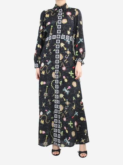 Black printed silk maxi shirt dress - size S Dresses Hayley Menzies 