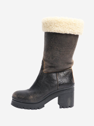 Black shearling heeled boots - size EU 38 (UK 5) Boots Miu Miu