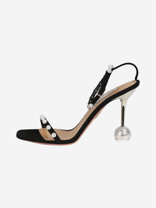 Aquazurra Black suede crystal-embellished sandal heels - size EU 39