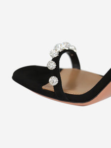 Aquazurra Black suede crystal-embellished sandal heels - size EU 39