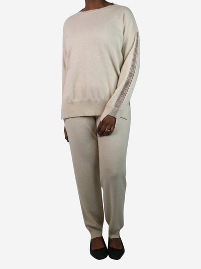 Beige lace-sleeve cashmere-blend set - size UK 14 Sets Stella McCartney 