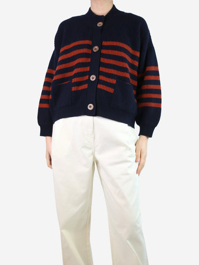 Navy striped pocket cardigan - size M/L Knitwear By Marie 