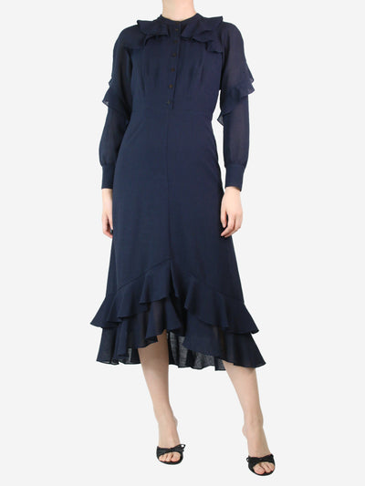 Navy blue ruffled midi dress - size UK 8 Dresses Cefinn 