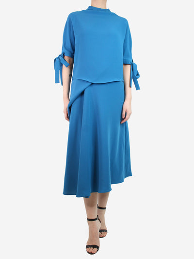 Blue high-neck top and midi skirt set - size UK 8 Sets Edeline Lee 