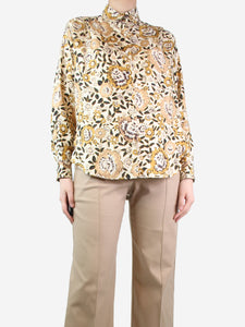 Etro Cream and brown silk floral blouse - size UK 8