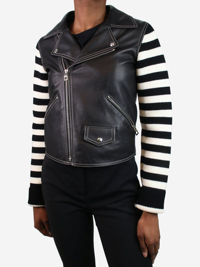 Black leather biker jacket with striped sleeves - size FR 34 Coats & Jackets Loewe 