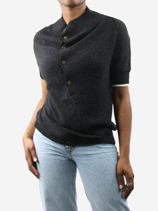 Y's Black short-sleeved knit top - size UK 10