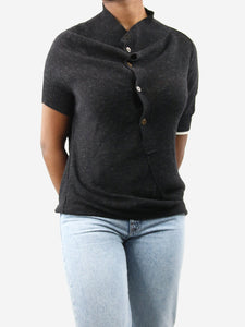 Y's Black short-sleeved knit top - size UK 10