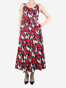 Prada Red sleeveless floral-printed midi dress - size UK 8