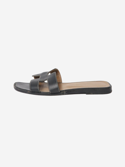 Black Oran leather sandals - size EU 38 Flat Sandals Hermes