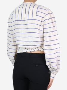 Rosie Assoulin Cream striped cropped wrap top - size UK 8