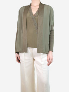 Max & Moi Green lace silk top and cardigan set - size UK 12