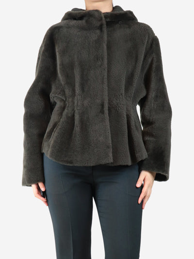 Dark green hooded shearling jacket - size UK 8 Coats & Jackets Divine Cashmere