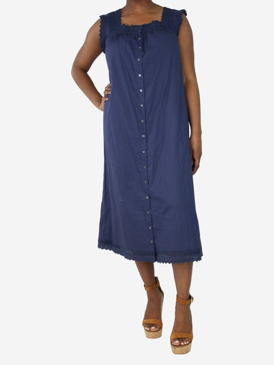 Navy blue embroidered-trim buttoned dress - size L Dresses Doen 