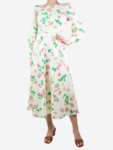 ME+EM Cream rose print structured midi dress - size UK 8