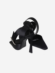 Saint Laurent Black square-toe diamante-buckle satin heels - size EU 37