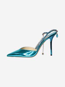 Jimmy Choo Blue metallic pointed-toe diamante-strap heels - size EU 38