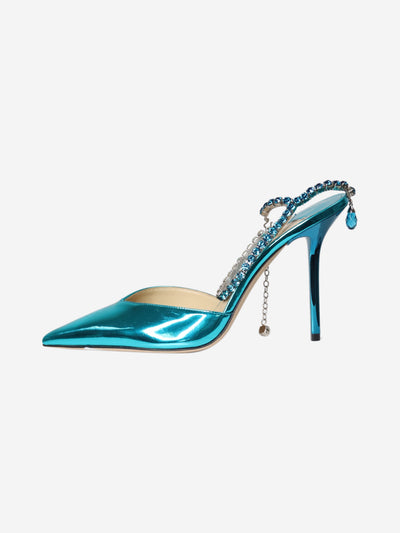 Blue metallic pointed-toe diamante-strap heels - size EU 38 Heels Jimmy choo 