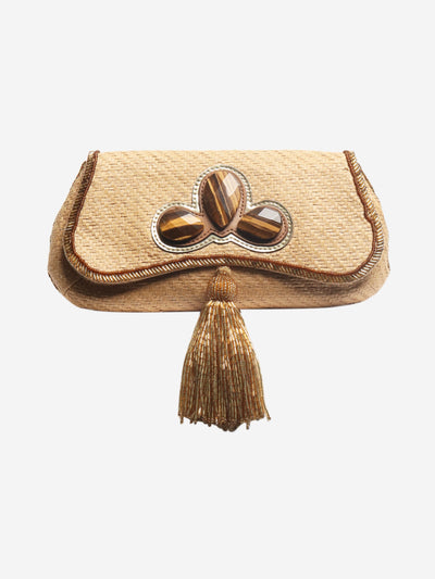Neutral raffia clutch bag with tassel Clutch bags Anya Hindmarch