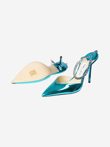 Jimmy Choo Blue metallic pointed-toe diamante-strap heels - size EU 38