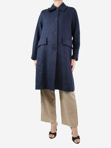 Officine Generale Blue linen buttoned coat - size UK 12