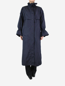 Max Mara Blue high-neck long raincoat - size UK 10