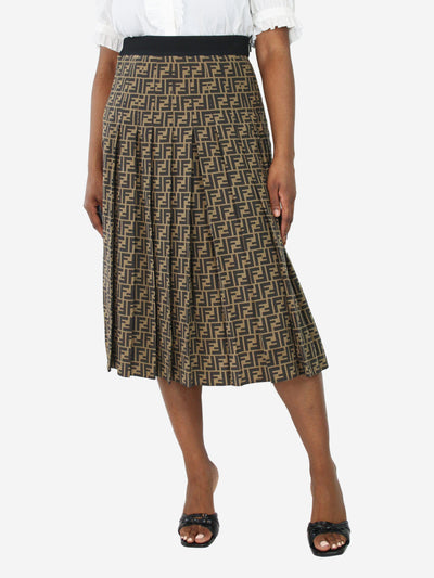 Brown FF logo pleated midi skirt - size UK 14