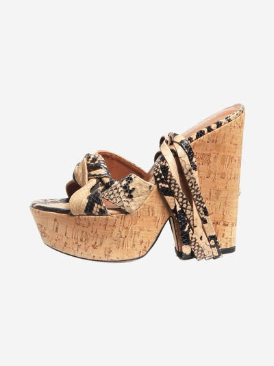 Neutral snakeskin knotted wedge sandals - size EU 37 Heels Paris Texas
