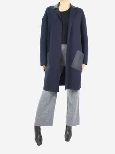 Navy cashmere and silk-blend coat with leather collar detail - size S Coats & Jackets Loro Piana 