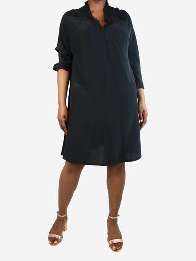 Black ruffle-trimmed silk midi dress - size UK 14 Dresses Aspesi 