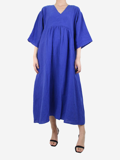 Blue flare-sleeved linen dress - size UK 8 Dresses Sofie D'Hoore 