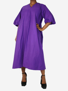 Sofie D'Hoore Purple puff-sleeved v-neck dress - size UK 12