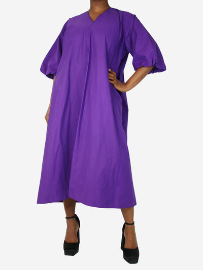 Purple puff-sleeved v-neck dress - size UK 12 Dresses Sofie D'Hoore 