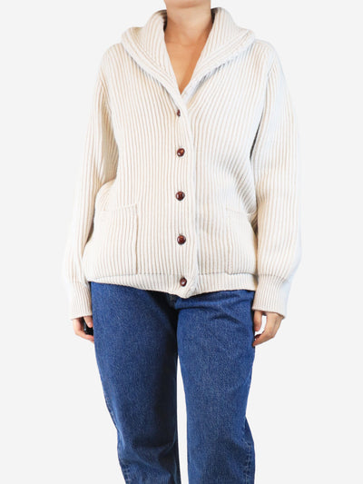 White ribbed shawl cardigan - size XXL Knitwear Crimson