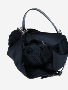 Fendi Black baguette flap bag with brand logo at front