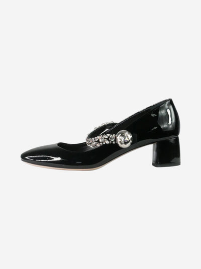 Black patent crystal embellished Mary Jane pumps - size EU 38.5 Heels MiuMiu 