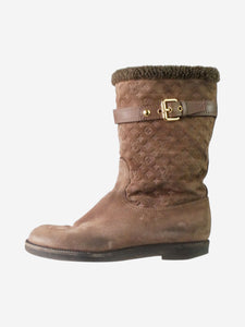 Louis Vuitton Brown monogram fur lined buckled boots - size EU 36