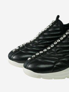 Miu Miu Black leather quilted bejewelled trainers - size EU 36
