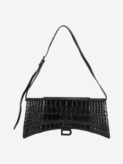 Black Hourglass stretched croc-embossed bag Shoulder bags Balenciaga
